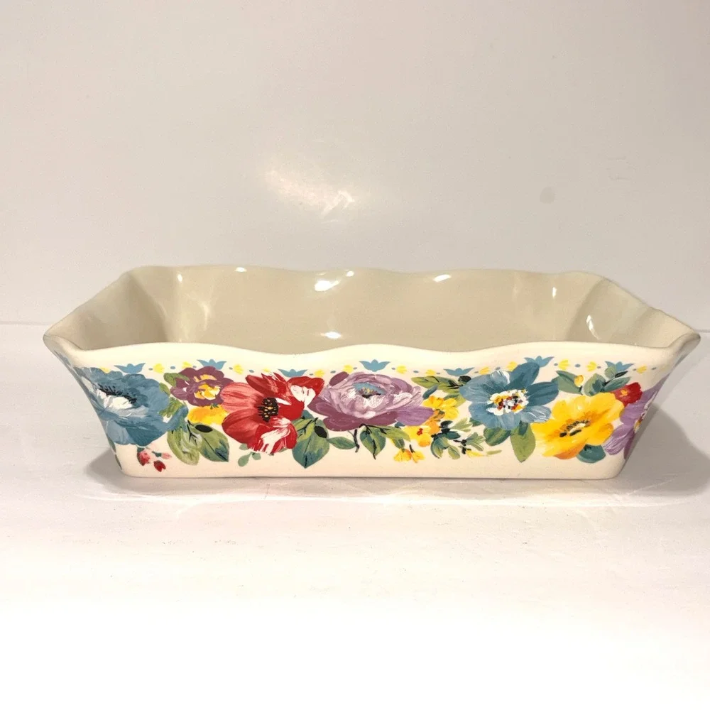 Pioneer Woman Flea Market Floral Oblong Baking Dish Ruffled Casserole 12x8 Baker
